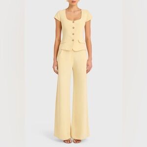 Amanda Uprichard Saddler Pants and Short Sleeve Kyla Top In Cornsilk